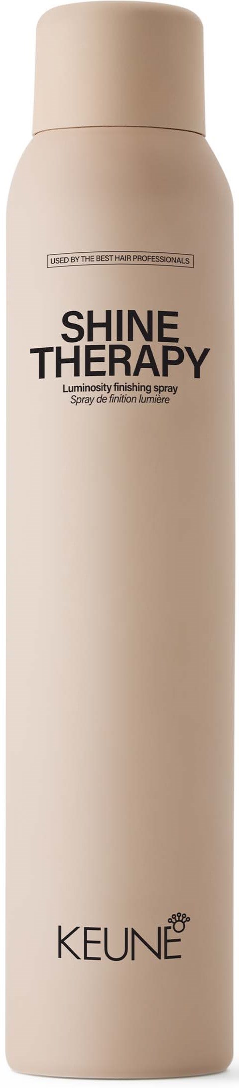 A tall beige bottle labeled 'SHINE THERAPY' from KEUNE, likely a hair care product.