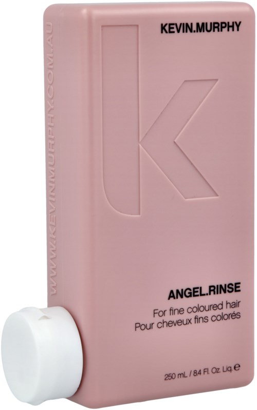 Eine rosa Flasche Kevin Murphy Angel Rinse Shampoo für coloriertes Haar mit weißem Deckel.