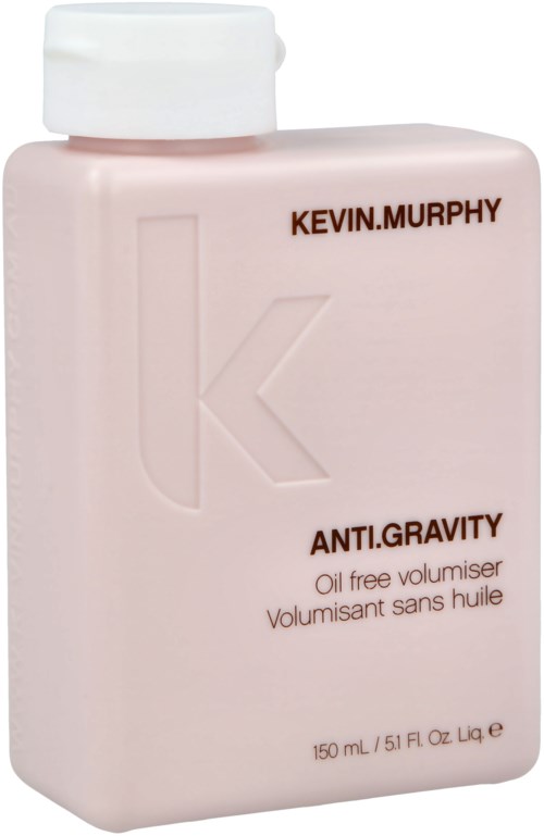 A pink bottle with white cap, labeled Kevin Murphy Anti-Gravity volumizer, 150 ml.