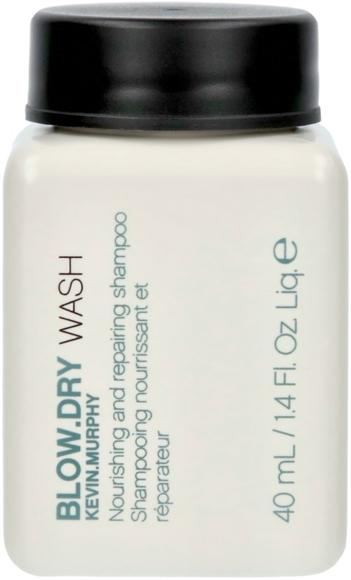 Small white bottle with black cap, labeled for keratin nourishing shampoo, 40 ml. The text is in blue and black.