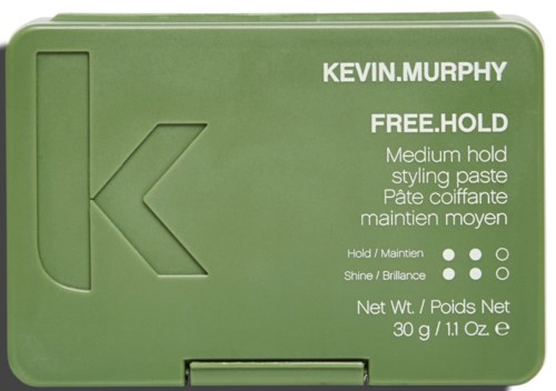 A green box with a large letter 'K' and text about Kevin.Murphy styling paste. It shows how to use and net weight.