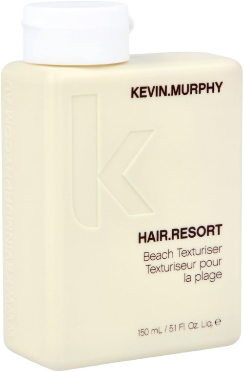 A beige bottle with a white cap, labeled Kevin Murphy Hair Resort, for beach texturizing, 150 ml.