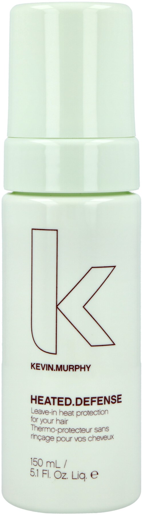 Een witte spuitfles met een grote 'K' logo, gelabeld Kevin Murphy, voor hittebeschermende haarlak.