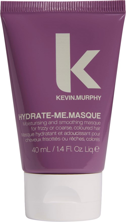 Lila tub med Kevin Murphy Hydrate-Me Masque för krulligt eller grovt hår. Innehåller 40 ml eller 1,4 fl oz.