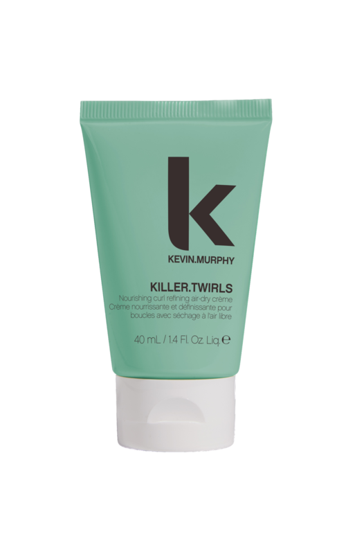 Grön tub med Kevin Murphy Killer Twirl hårkräm med svart text och vit kork.
