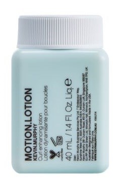 En liten vit flaska med vit lock märkt 'Motion Lotion' av Kevin Murphy, innehåller 40 ml.