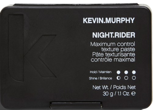 A black box with white text, showing product name, brand, and instructions, used for hairstyling paste.