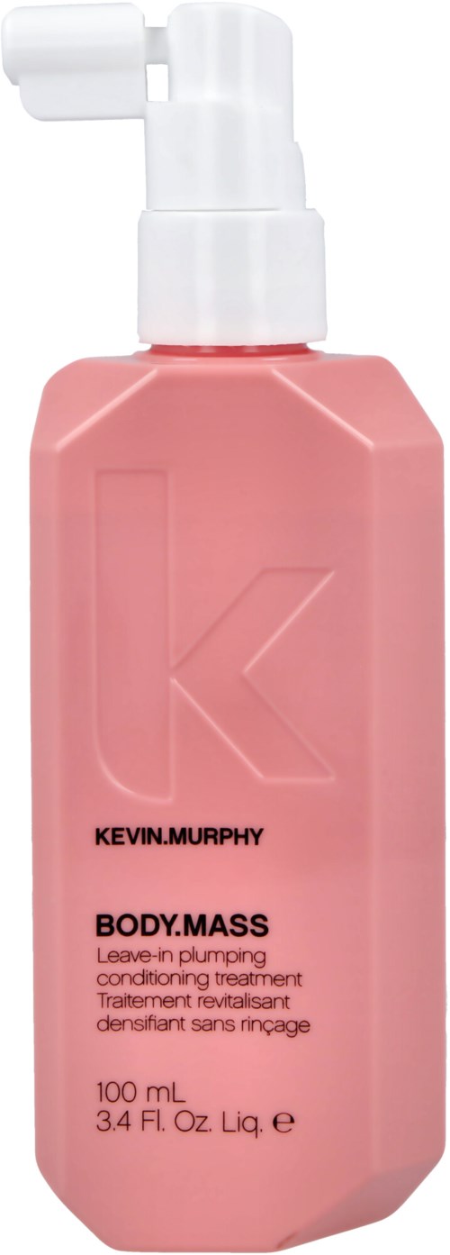 Rosa Flasche mit weißen Sprühkopf, beschriftet Kevin Murphy Body.Mass, für Pflege- und Leave-in-Behandlung.