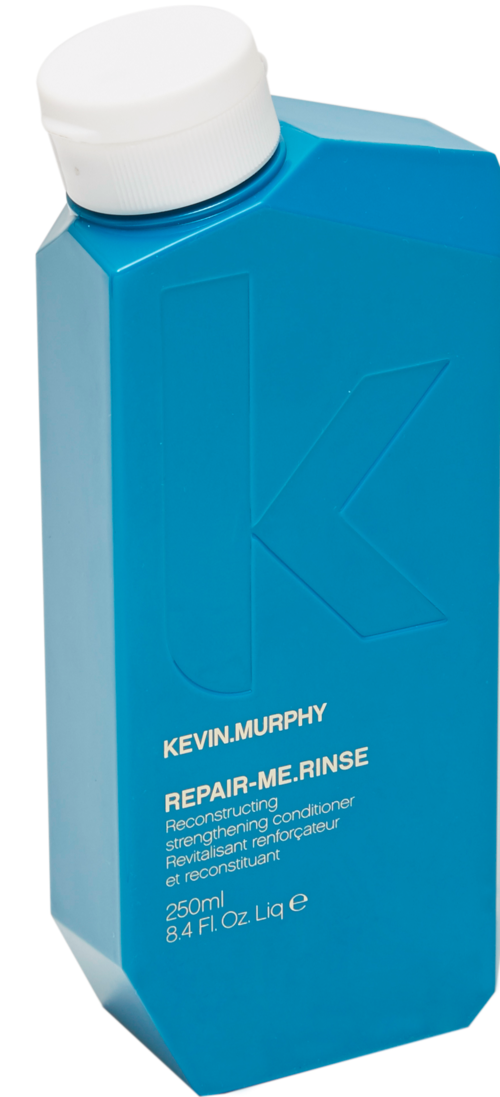 Blue bottle of Kevin Murphy hair conditioner with white cap, 250ml size, sleek design.