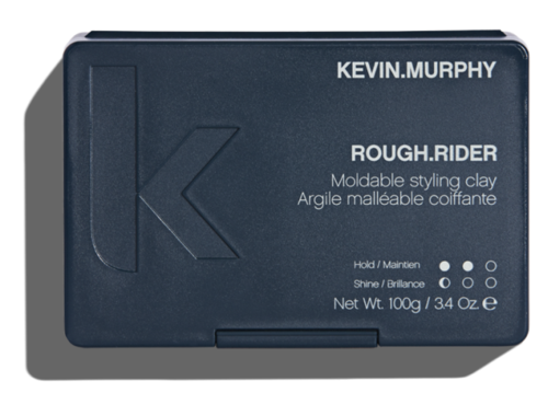 A dark blue box labeled 'Kevin Murphy' and 'Rough Rider' contains styling clay, with instructions and net weight noted.