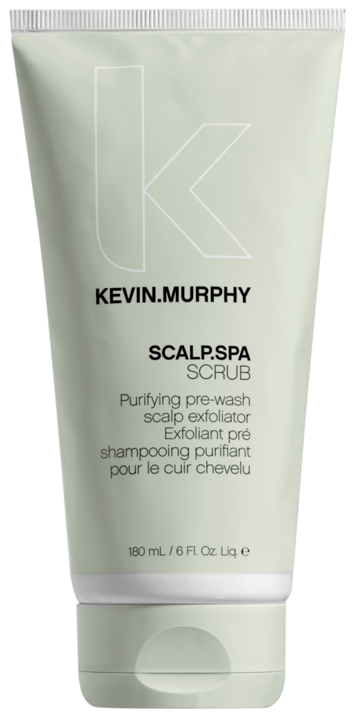 Eine hellgrüne Tube mit einem großen 'K' und dem Markennamen Kevin Murphy. Es ist ein Kopfhautpeeling.