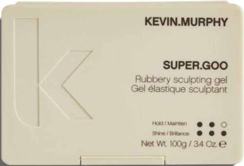 Schachtel mit Kevin Murphy Super.Goo Gummi-Formgel, weiße Verpackung, Markenname, Produktname, Gewicht.