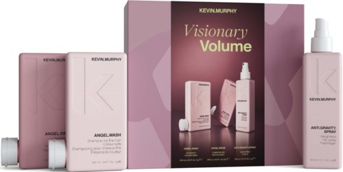 Kevin Murphy Visionary Volume hair care set with shampoo, conditioner, spray, and box.