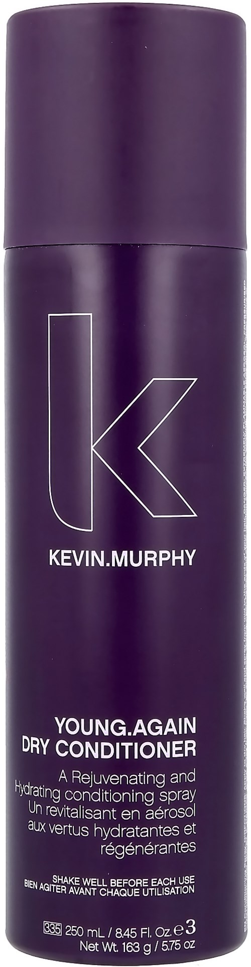 Eine lila Flasche mit weißem Text, bezeichnet Kevin Murphy Young Again Dry Conditioner, für Haarpflege.