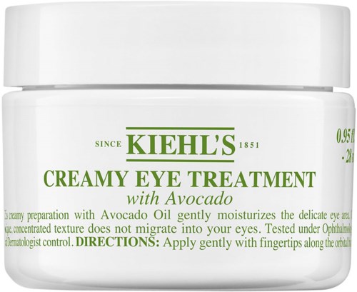 Kiehls cremige Augenbehandlung mit Avocado, feuchtigkeitsspendend und schonend, mit Anweisungen.