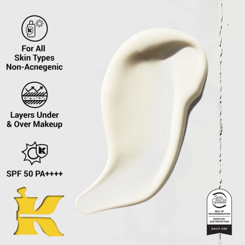 Skincare product suitable for all skin types, non-acnegenic, with SPF 50, and designed for daily use.