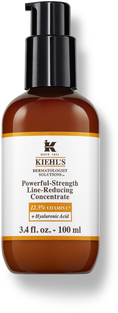 Kiehls Dermatologen-Lösung zur Reduzierung feiner Linien, enthält Vitamin C und Hyaluronsäure, in einer 100 ml Flasche.