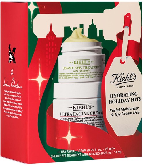 Kiehl's ihonhoitopaketti kosteuttavilla silmämäärävoiteilla ja kasvovoiteella, jouluteemaisessa pakkauksessa.