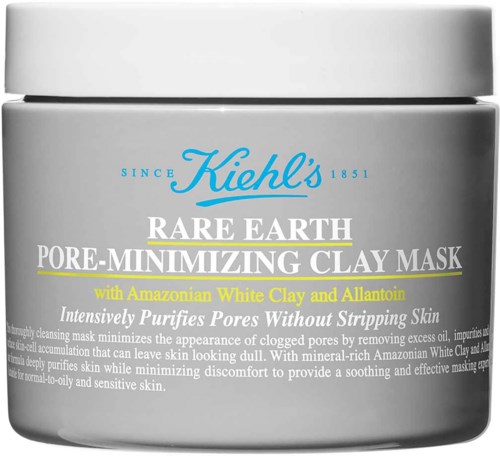 Kiehl's Rare Earth Pore-Minimizing Clay Mask with white clay and allantoin, for deep pore cleansing and skin comfort.