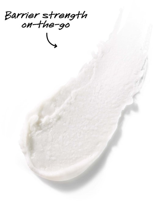 A white cream with a label saying "Barrier strength on-the-go." It looks smooth and creamy.