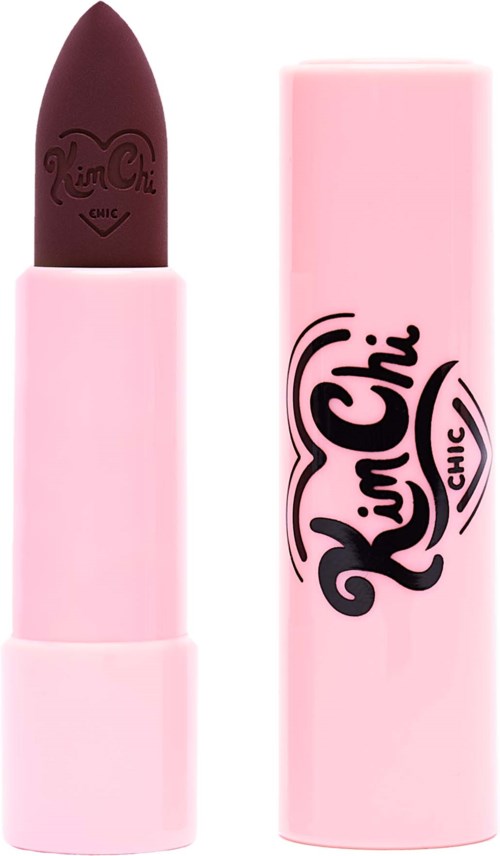 A pink lipstick tube with the lipstick exposed, showing a dark shade. The tube has the brand name 'RinG ChiC' on it.