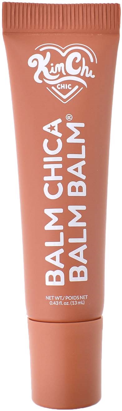Pieni, putkimainen säilytysastia Kim Chi Chic Balm Chick Balmille vaaleanpunaisella ja valkoisella tekstillä.