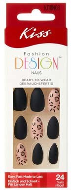 Eine Packung mit 24 Kiss Fashion Nagelsticker mit schwarzen und Leopardenmustern.