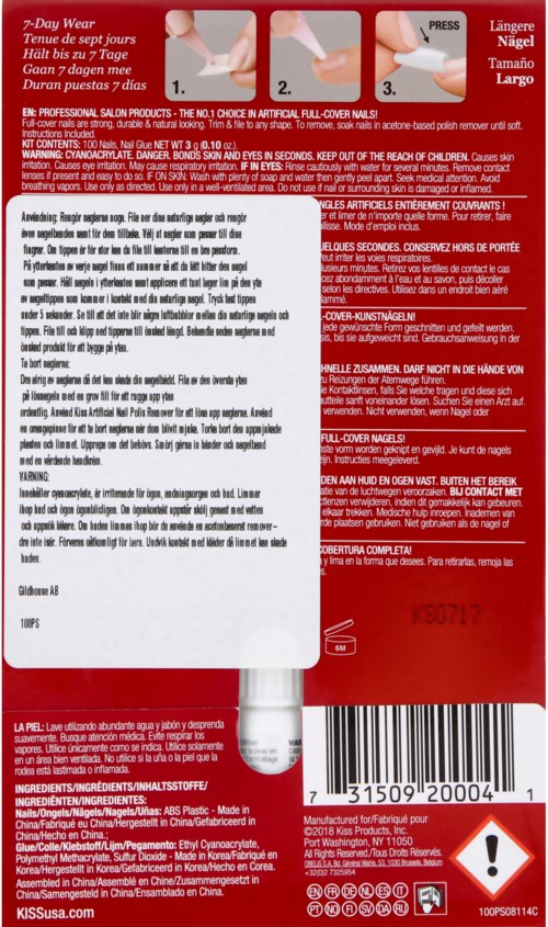 Varningsetikett för nagellackborttagare med instruktioner, varningssymboler och streckkod på en röd och vit bakgrund.