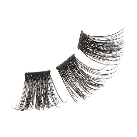 Two pairs of false eyelashes, curved and black, are shown on a white background.