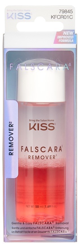 A small bottle of Falscara Remover, mostly white and pink, in clear packaging with brand and product info.