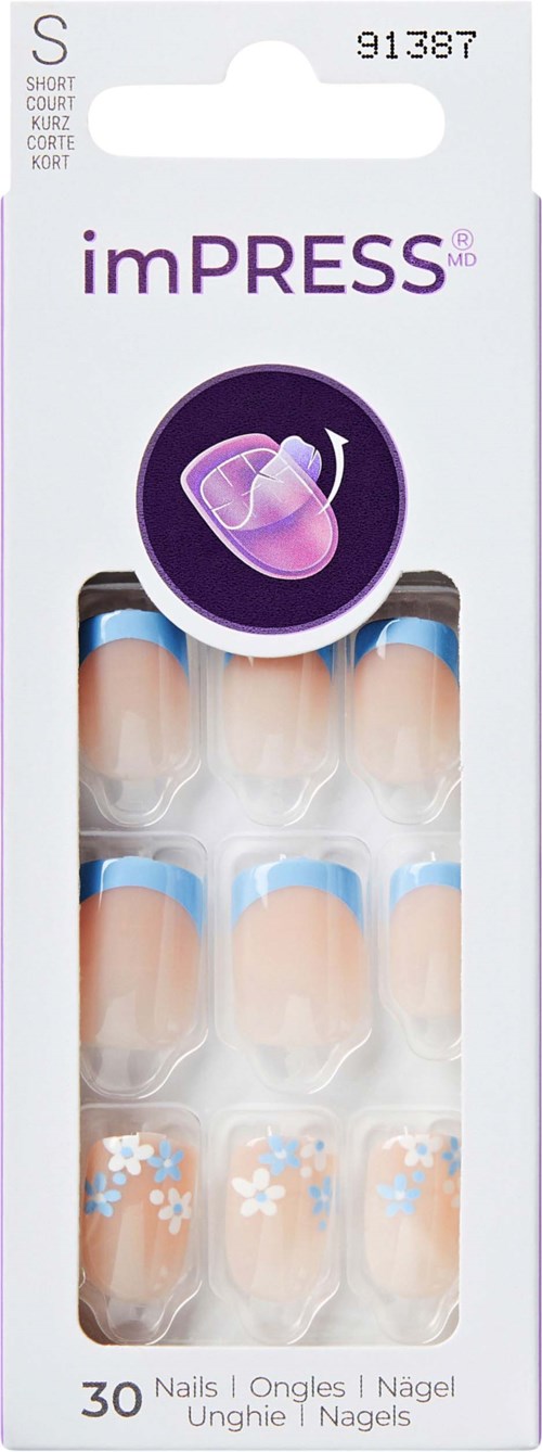 Box of fake short nail tips with a floral design, 30 pieces, for creating false nails.