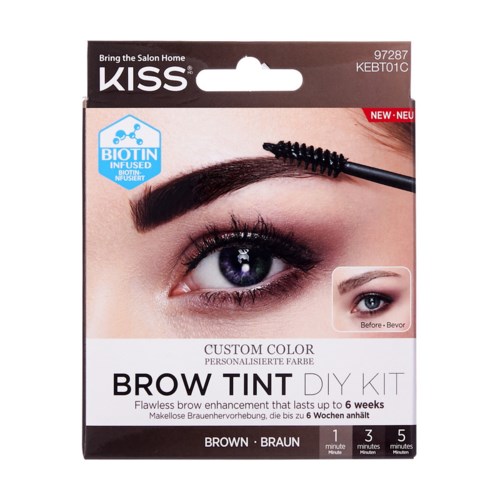 Tietopaketti kulmahuulten DIY-setsistä, silmän kuvan, tuotetiedot ja KISS-merkki.