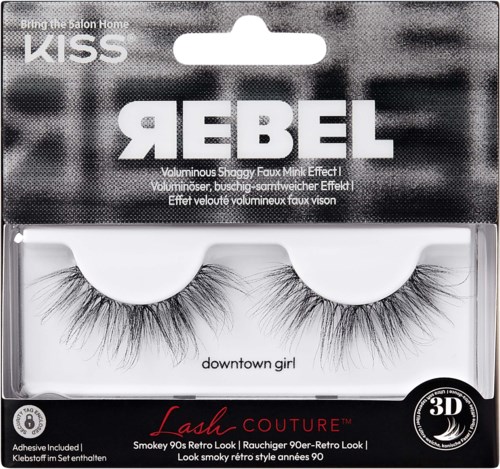 Fake Silmäripset pakkauksessa, jossa lukee 'Rebel' ja 'downtown girl' sekä 'Lash COUTURE.'