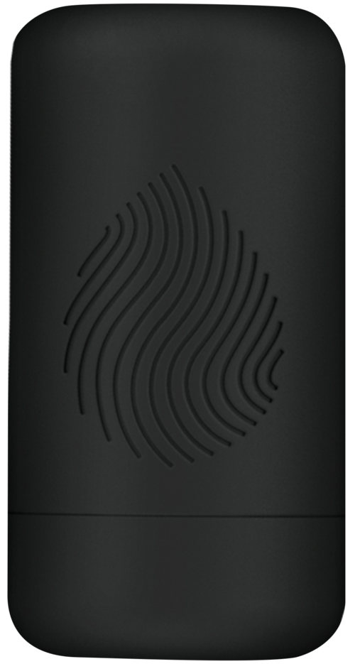 A small black device with a fingerprint design on its surface.