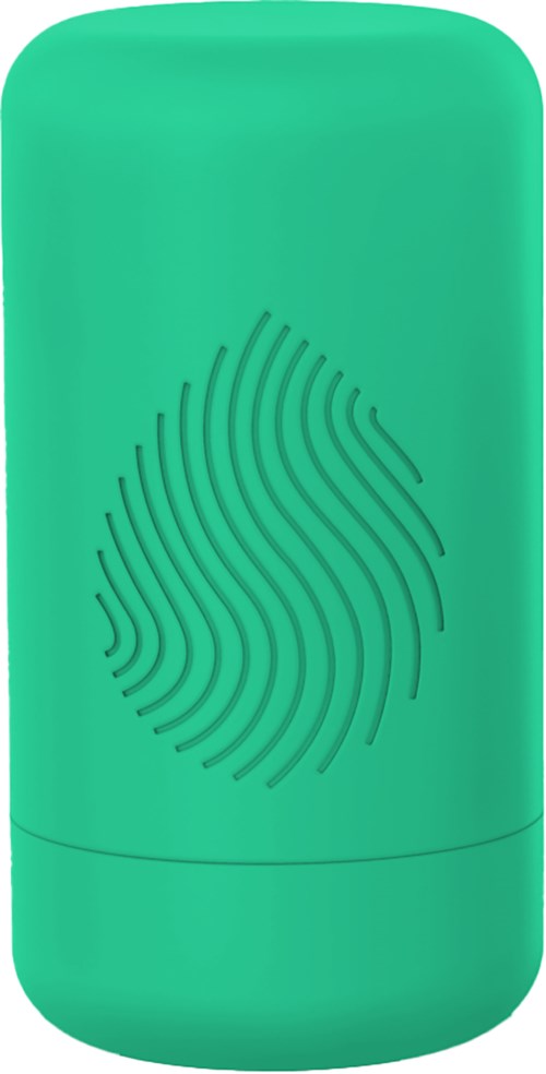 Een groen, rond apparaat met een vingerafdrukpictogram.