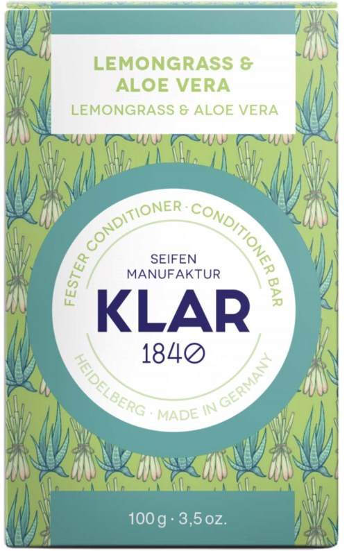 Pakkeboks med sitrongress og aloe vera ingredienser. Merkenavn KLAR, laget i Tyskland, 100 gram.