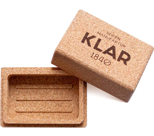 Soap with a box, the word 'KLAR' on the lid, and inside there are three soap strips.