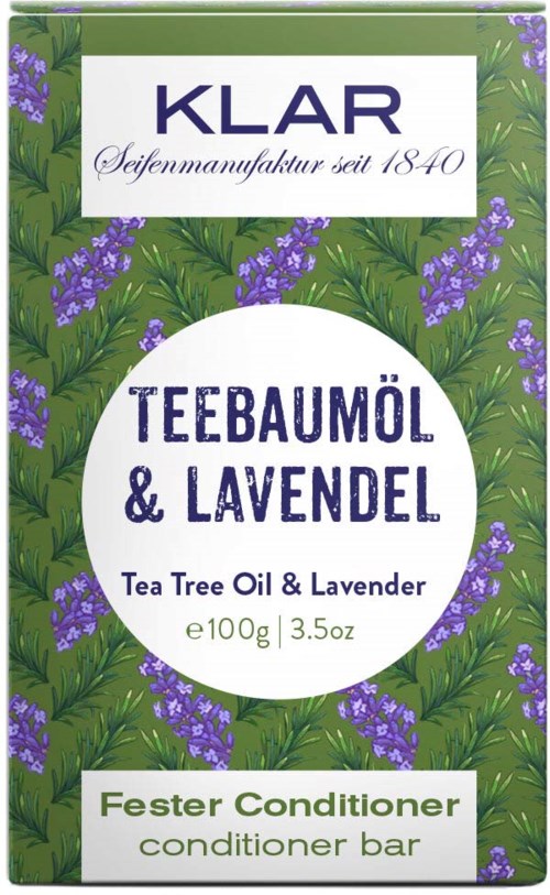 Kylpypuu ja lavendeli hoitoainepala, 100g, tee-puuöljyä ja laventelia, hiustenhoitoon, vihreässä pakkauksessa.