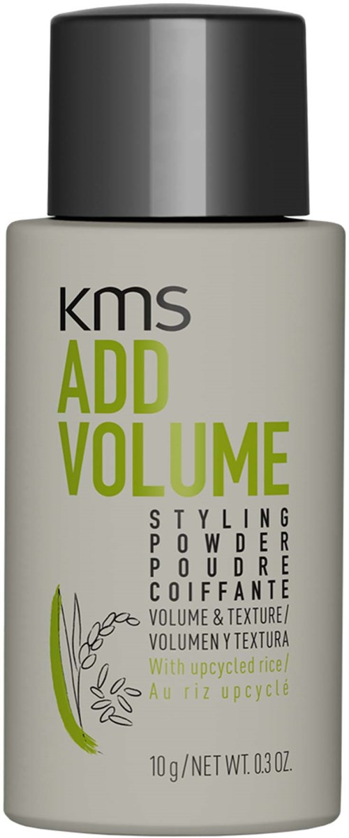 Eine Flasche KMS Add Volume Styling Powder mit upgecyceltem Reis, für Volumen und Textur im Haar.