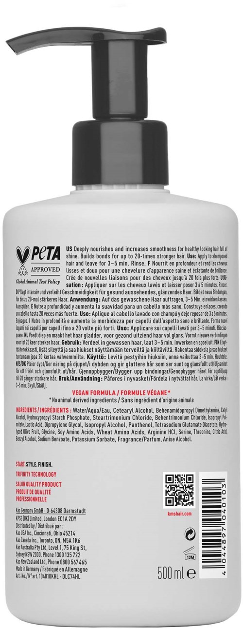 Valkoinen pullo mustalla pumpulla ja pienellä tekstillä, PETA-logo ja 500 ml tilavuus.