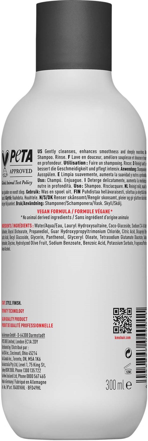 A white bottle with black cap, labeled with PETA approval, contains 300 ml of a product, possibly shampoo.