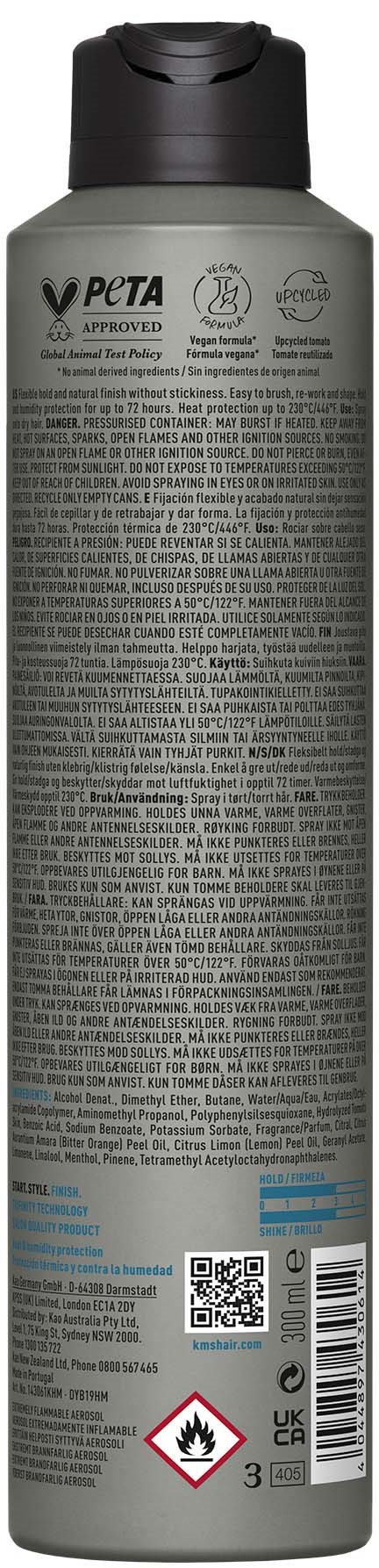 Fles met spray met gedetailleerde tekst, logo's en gevarensymbolen, waarschijnlijk een schoonmaak- of huishoudproduct.