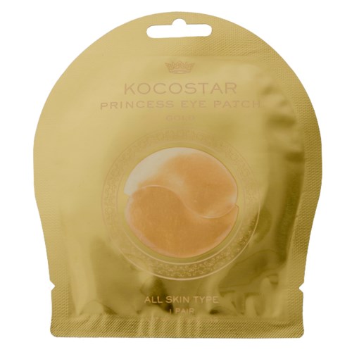 Gouden ronde oogpatch voor alle huidtypes, verpakt in een gouden zak met een gat bovenaan.