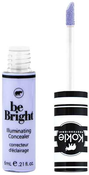 Huulikiilto, jossa on mustavalkoisia raitoja ja lilainen applicator, nimeltä 'be Bright'.