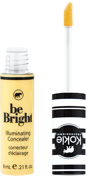 Pienen keltaisen purkin merkintä 'be Bright' ja sivellin, käytetään peitevoiteena.