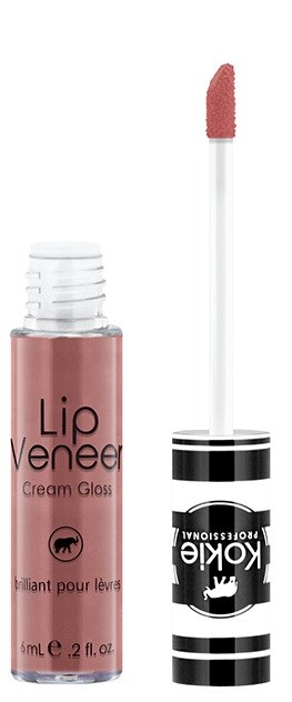 Lip gloss tube with a pink shade and a black and white striped cap. Cherry logo on the cap.