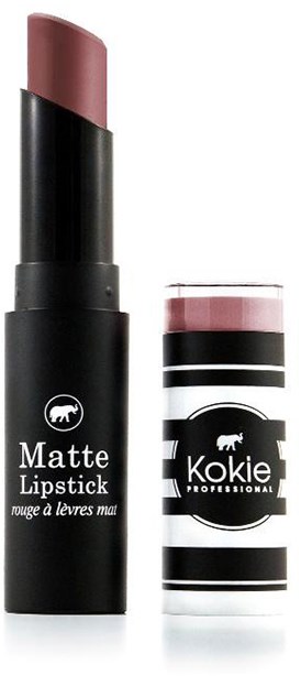 Et rør med matt leppestift i brunaktig farge og en separat stripeboks for leppekrem.