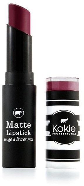 En matt leppestift og en matchende leppepomade, begge i svart og hvitt emballasje med rosa detaljer.