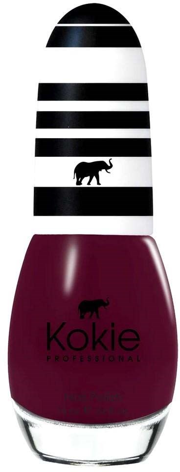 Eine große Nagellackflasche mit schwarzen und weißen Streifen und einem Elefanten-Silhouette.