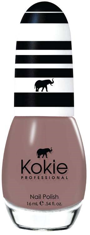 Ein Nagellackflasche mit schwarz-weiß gestreiftem Deckel, einem kleinen Elefantenlogo und rosa Nagellack.